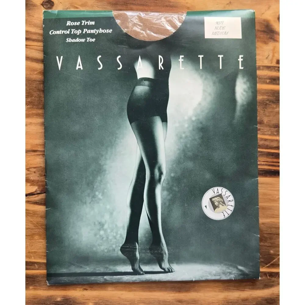 Vassarette Nude Medium Pantyhose Hosiery Rose Trim Control Top Shadow Toe NEW